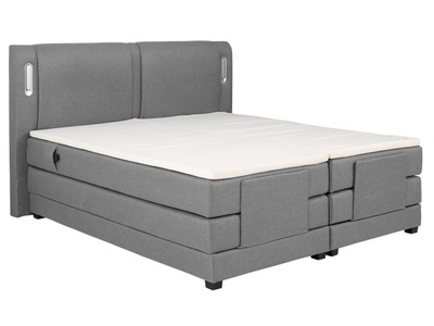 Vente-unique, Boxspringbett - Kopfteil mit LED-Beleuchtung + elektrisch verstellbarem Lattenrost + Matratze + Topper - 2 x 90 x 200 cm - Soff - Grau- ASTEMI von PALACIO Boxspringbett - Kopfteil mit LED-Beleuchtung + elektrisch verstellbarem Lattenrost + Matratze +, 