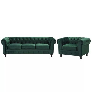 Beliani, Beliani Sofa Set Samtstoff grün 4-Sitzer CHESTERFIELD, Beliani - Wohnzimmer Set aus Samtstoff Glamourös CHESTERFIELD, One Size, Ozeangrün