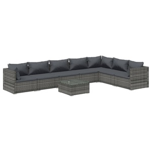 vidaXL, vidaXL 8-tlg. Garten-Lounge-Set mit Kissen Poly Rattan Grau, 