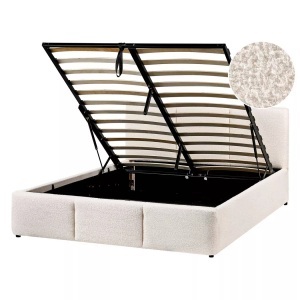 Beliani, Beliani - Bett mit Stauraum aus Bouclé BOUSSE, 140x200 cm, Schneeweiss, Beliani - Bett mit Stauraum aus Bouclé BOUSSE, 140x200 cm, Schneeweiss