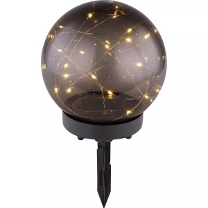Globo, LED-Solarleuchte Kugel rauchfarben, Ø 15 cm, Solarleuchte Kunststoff 20xLED