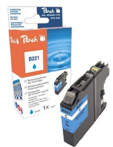 Peach, Peach Tintenpatrone cyan kompatibel zu Brother LC-221C, Peach B221 C Druckerpatrone cy ersetzt Brother LC-221C für z.B. Brother DCPJ 562 DW, Brother MFCJ 880 DW, Brother MFCJ 480 DW, Brother MFCJ 680 DW