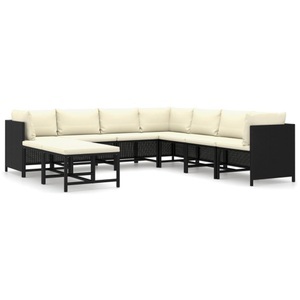 vidaXL, vidaXL 9-tlg. Garten-Lounge-Set mit Kissen Poly Rattan Schwarz