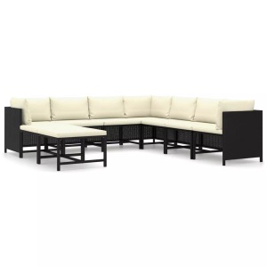 vidaXL, vidaXL 9-tlg. Garten-Lounge-Set mit Kissen Poly Rattan Schwarz
