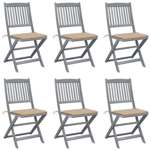 vidaXL, vidaXL Klappbare Gartenstühle 6 Stk. mit Sitzkissen Massivholz Akazie