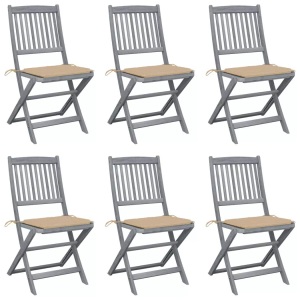 vidaXL, vidaXL Klappbare Gartenstühle 6 Stk. mit Sitzkissen Massivholz Akazie, vidaXL Klappbare Gartenstühle 6 Stk. mit Sitzkissen Massivholz Akazie
