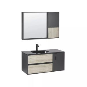 Beliani, Beliani Badmöbel Set schwarz / heller Holzfarbton 100 cm TERUEL, Beliani - Badmöbel Set aus MDF-Platte Modern TERUEL, One Size, Light Beige