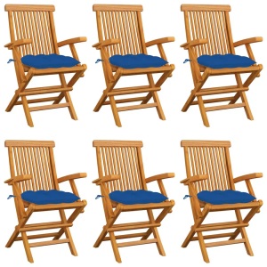 vidaXL, vidaXL Gartenstühle mit Blauen Kissen 6 Stk. Massivholz Teak, vidaXL Gartenstühle mit Blauen Kissen 6 Stk. Massivholz Teak