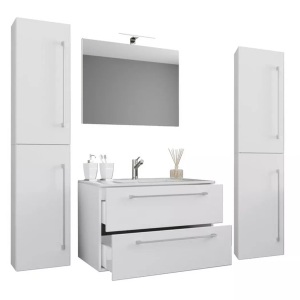VCM, 5-tlg. Badmöbel Set 5-tlg. Badmöbel Set, MID.YOU Badezimmer 126 cm , 5Tlg-Badinos , Weiss , Metall , 2,2 Schubladen , 126 cm , melaminharzbeschichtet,Nachbildung , hängend , 000657023315