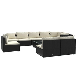 vidaXL, vidaXL 10-tlg. Garten-Lounge-Set mit Kissen Poly Rattan Schwarz, 