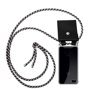 Cadorabo, Cadorabo Handy Kette für Apple iPhone 8 / iPhone 7 / iPhone 7S in DUNKELBLAU GELB - Silikon Necklace Umhänge Hülle mit Silber Ringen, Kordel Band S..., Cadorabo - Handy Kette für Apple iPhone 7 7S 8 SE 2020 Silikon mit Silbernen Ringen, Dunkelblau