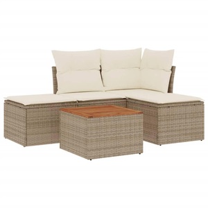 vidaXL, vidaXL 5-tlg. Garten-Sofagarnitur mit Kissen Beige Poly Rattan, vidaXL 5-tlg. Garten-Sofagarnitur mit Kissen Beige Poly Rattan