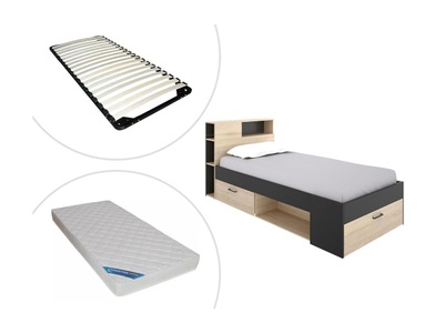 Vente-unique, Bett mit Stauraum Schublade + Matratze + LattenrostEichefarben LEANDRE Bett mit Stauraum Schublade + Matratze + LattenrostEichefarben LEANDRE