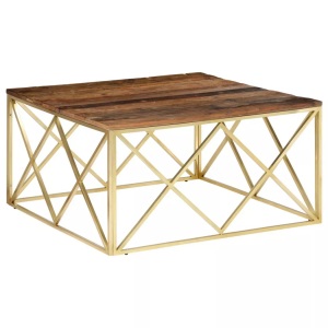 vidaXL, vidaXL Couchtisch Golden Edelstahl und Massivholz