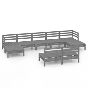 vidaXL, vidaXL 9-tlg. Garten-Lounge-Set Grau Massivholz Kiefer, vidaXL 9-tlg. Garten-Lounge-Set Grau Massivholz Kiefer