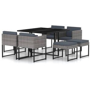 vidaXL, vidaXL 9-tlg. Garten-Essgruppe mit Kissen Poly Rattan Grau