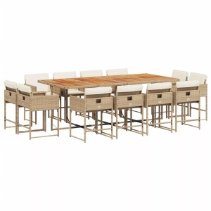 vidaXL, vidaXL 13-tlg. Garten-Essgruppe mit Kissen Beige Poly Rattan, vidaXL 13-tlg. Garten-Essgruppe mit Kissen Beige Poly Rattan