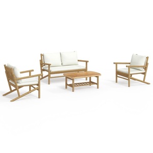 vidaXL, vidaXL 4-tlg. Garten-Lounge-Set mit Cremeweißen Kissen Bambus