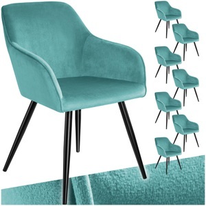 TecTake, 8er Set Stuhl Marilyn Samtoptik, schwarze Stuhlbeine - türkis/schwarz, 