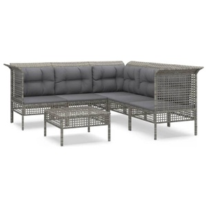 vidaXL, vidaXL 6-tlg. Garten-Lounge-Set mit Kissen Grau Poly Rattan