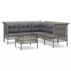 vidaXL, vidaXL 6-tlg. Garten-Lounge-Set mit Kissen Grau Poly Rattan