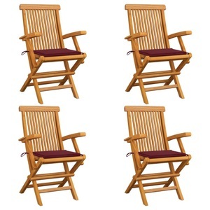 vidaXL, vidaXL Gartenstühle mit Weinroten Kissen 4 Stk. Massivholz Teak
