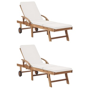 vidaXL, vidaXL Sonnenliegen mit Auflagen 2 Stk. Massivholz Teak Cremeweiß, vidaXL Sonnenliegen mit Auflagen 2 Stk. Massivholz Teak Creme