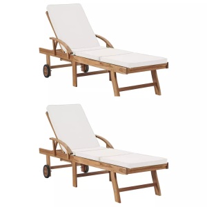 vidaXL, vidaXL Sonnenliegen mit Auflagen 2 Stk. Massivholz Teak Cremeweiß, vidaXL Sonnenliegen mit Auflagen 2 Stk. Massivholz Teak Creme