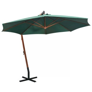 vidaXL, vidaXL Sonnenschirm Ampelschirm 350 cm Holzmast Grün, vidaXL Ampelschirm 350 cm Holzmast Grün