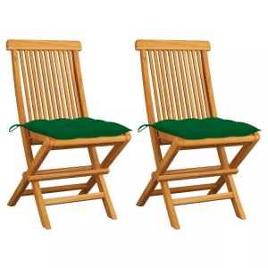 vidaXL, vidaXL Gartenstühle mit Grünen Kissen 2 Stk. Massivholz Teak, vidaXL Gartenstühle mit Grünen Kissen 2 Stk. Massivholz Teak
