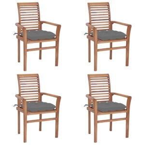 vidaXL, vidaXL Essstühle 4 Stk. mit Grauen Kissen Massivholz Teak, 