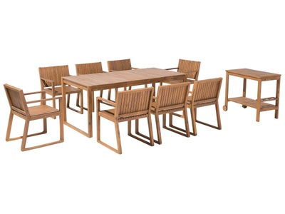 Beliani, Beliani Gartenmöbel Set Akazienholz 8-Sitzer SASSARI, Beliani - Essgruppe für 8 Personen mit Servierwagen aus Akazienholz Klassisch SASSARI, One Size, Light Beige