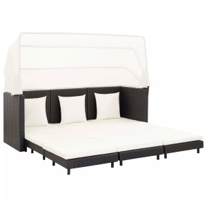 Diverse Hardware, Ausziehbares 3-Sitzer-Schlafsofa mit Dach Poly Rattan Schwarz, VidaXL - Schlafsofa, One Size, Schwarz