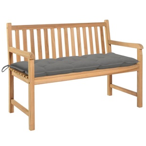 vidaXL, vidaXL Gartenbank mit Grauer Auflage 120 cm Massivholz Teak, 