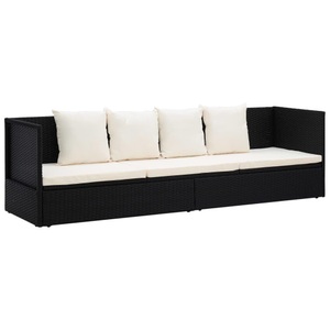 vidaXL, vidaXL Outdoor-Lounge-Bett mit Polster & Kissen Poly Rattan Schwarz, VidaXL - Gartenbett, 3P, Offwhite