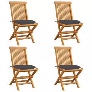 vidaXL, vidaXL Gartenstühle mit Anthrazit Kissen 4 Stk. Massivholz Teak, vidaXL Gartenstühle mit Anthrazit Kissen 4 Stk. Massivholz Teak