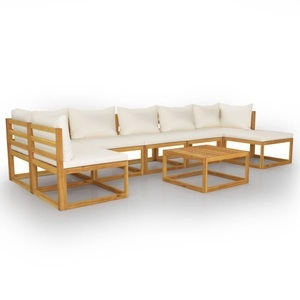 vidaXL, vidaXL 8-tlg. Garten-Lounge-Set mit Auflagen Creme Massivholz Akazie, 