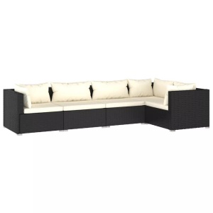 vidaXL, vidaXL 5-tlg. Garten-Lounge-Set mit Kissen Poly Rattan Schwarz, vidaXL 5-tlg. Garten-Lounge-Set mit Kissen Poly Rattan Schwarz