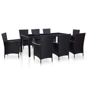 Diverse Hardware, 9-tlg. Garten-Essgruppe Poly Rattan Schwarz, vidaXL 9-tlg. Garten-Essgruppe Poly Rattan Schwarz