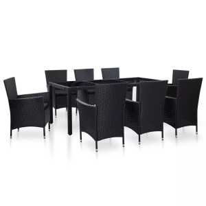 Diverse Hardware, 9-tlg. Garten-Essgruppe Poly Rattan Schwarz, vidaXL 9-tlg. Garten-Essgruppe Poly Rattan Schwarz