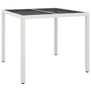 vidaXL, vidaXL Gartentisch 90x90x75 cm Gehärtetes Glas Poly Rattan Weiß