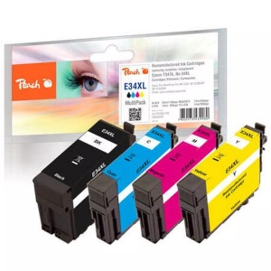 Peach, Peach Patrone Epson NO.34XL T3476 MultiPack Retail Co, Peach E34 4 Druckerpatronen XL (bk, c/m/y) ersetzt Epson T3476, No. 34XL, C13T34764010 für z.B. Epson WorkForce Pro WF -3700