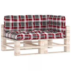 vidaXL, vidaXL Palettensofa-Auflagen 3 Stk. Rot Karomuster, vidaXL Palettenkissen 3-tlg. Rot Karomuster Stoff
