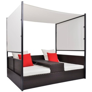 vidaXL, vidaXL Gartenbett mit Baldachin Braun 190×130 cm Poly Rattan, vidaXL Gartenbett mit Baldachin Braun 190×130 cm Poly Rattan