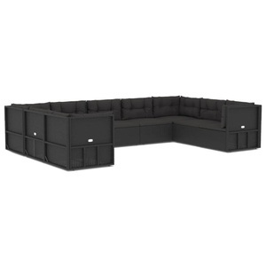 vidaXL, vidaXL 9-tlg. Garten-Lounge-Set mit Kissen Schwarz Poly Rattan, 