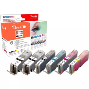 Peach, Peach Spar Pack Plus Tintenpatronen XL kompatibel zu Canon 2xPGI-570XL, CLI-571XL, Peach Tintenset Canon PGI-570XL / CLI-571XL C, M, Y, 3x BK
