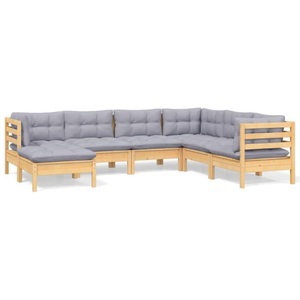 vidaXL, vidaXL 7-tlg. Garten-Lounge-Set mit Grauen Kissen Kiefer Massivholz, 