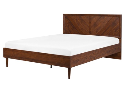 Beliani, Beliani Bett dunkler Holzfarbton Lattenrost 160 x 200 cm MIALET, Beliani - Bett mit Lattenrost aus Faserplatte Klassisch MIALET, 160X200CM, Braun Leder