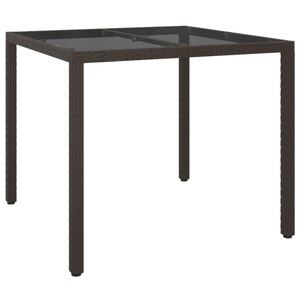 vidaXL, vidaXL Gartentisch 90x90x75 cm Gehärtetes Glas Poly Rattan Braun