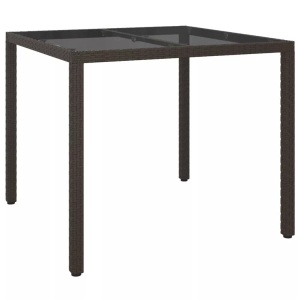 vidaXL, vidaXL Gartentisch 90x90x75 cm Gehärtetes Glas Poly Rattan Braun